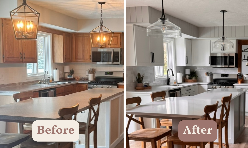 Before and after image of a kitchen refresh from Gray Rose Home